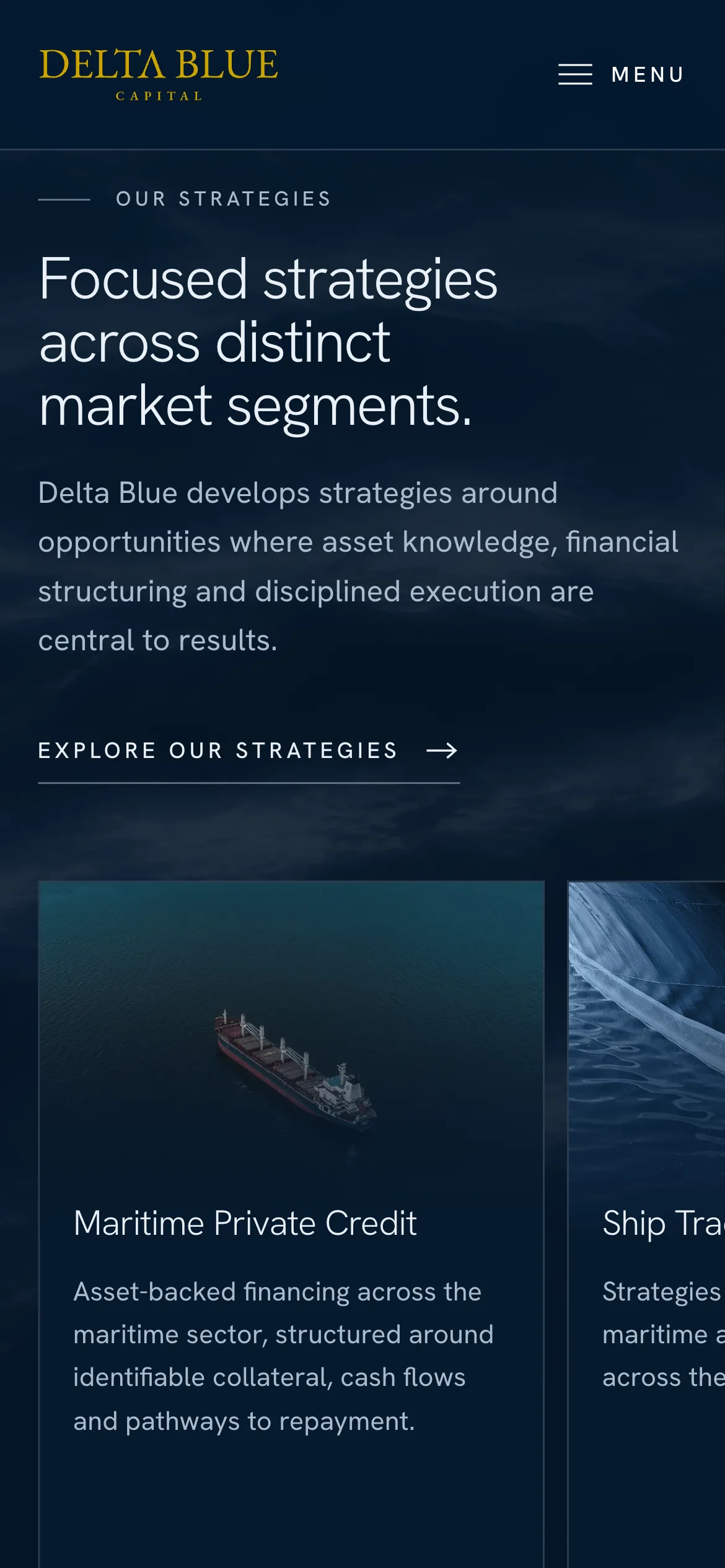 The strategies section on a phone: the picture panels run sideways, with the edge of the second panel showing.