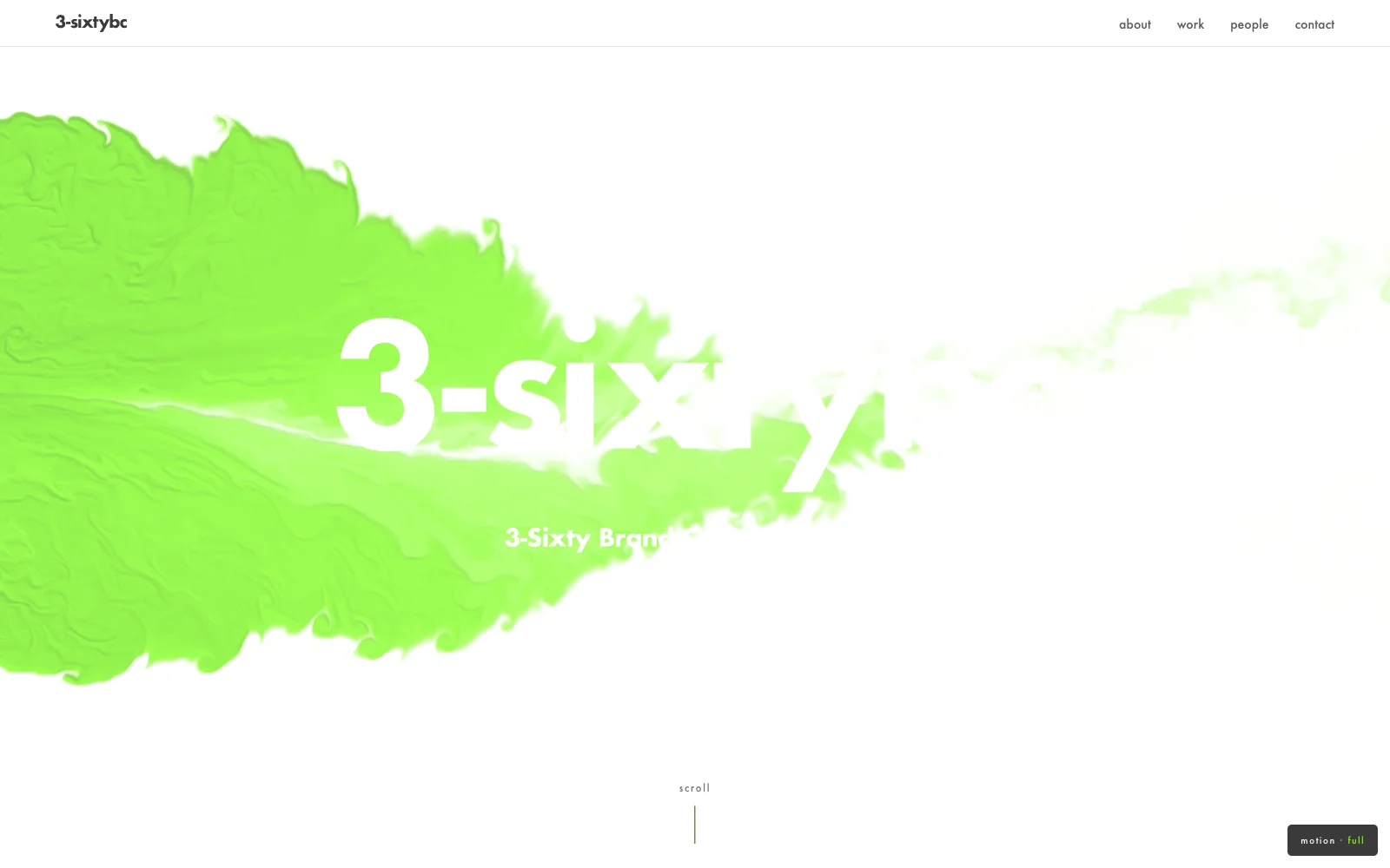The 3-Sixty front page: a white page where a bright green fluid has passed, showing the white wordmark 3-sixty inside it.